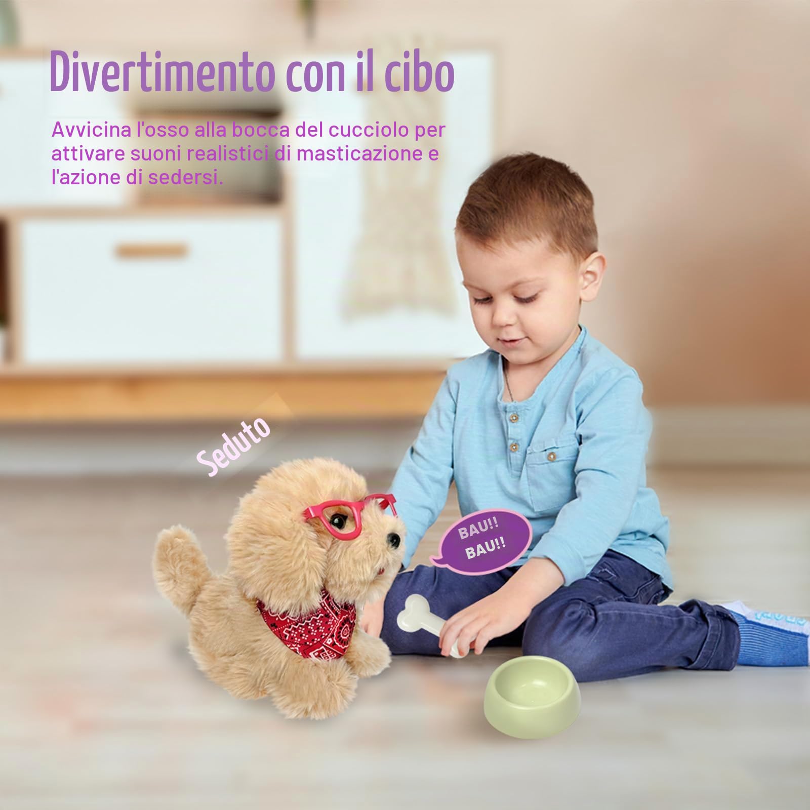YH Yuhung Giocattolo interattivo per cani da passeggio con guinzaglio, che cammina, abbai, nutre, si siede e scuote il suo TaiI