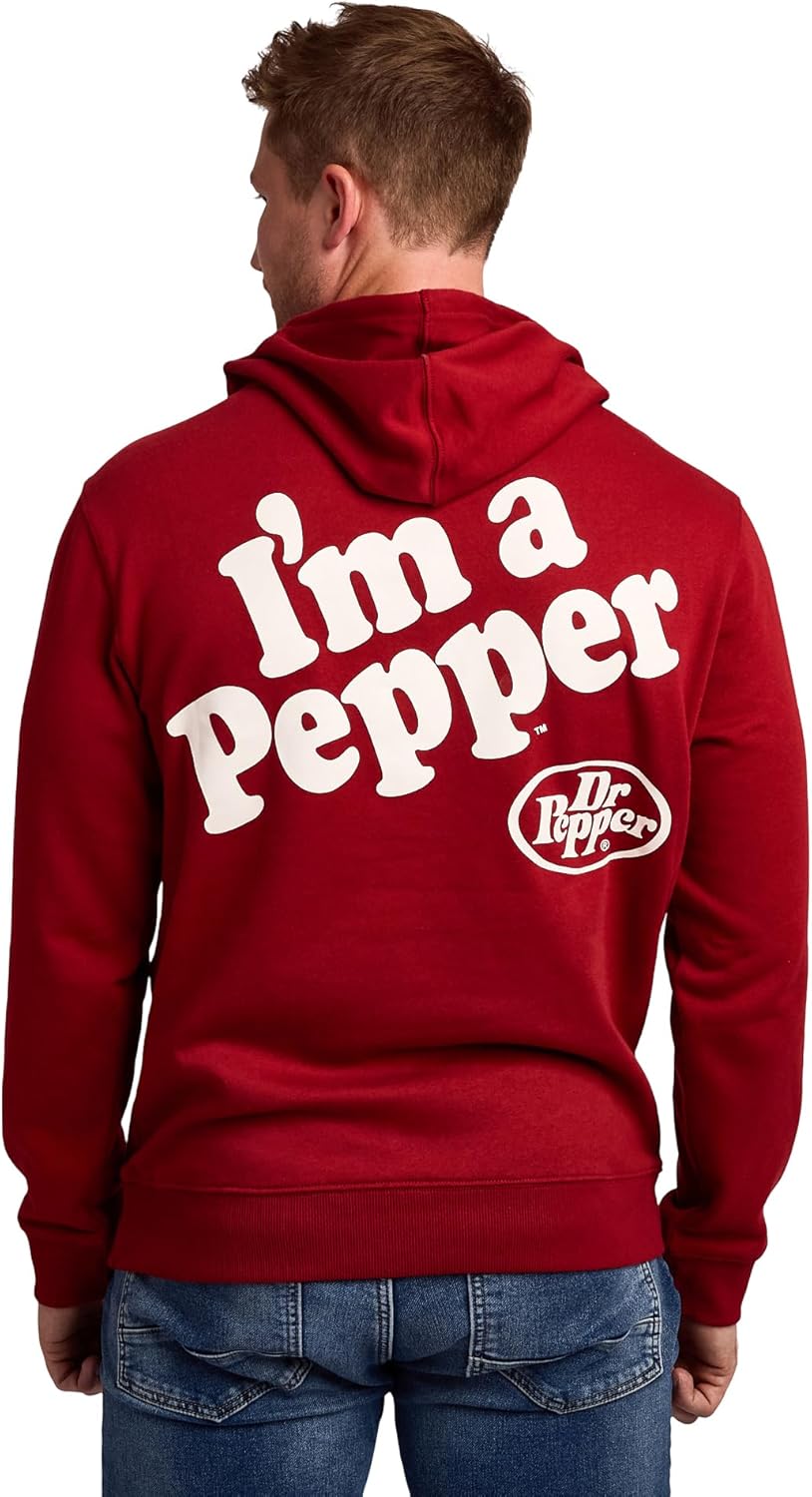 Bioworld Dr Pepper I'm A Pepper Men's Red Long Sleeve Hooded Sweatshirt