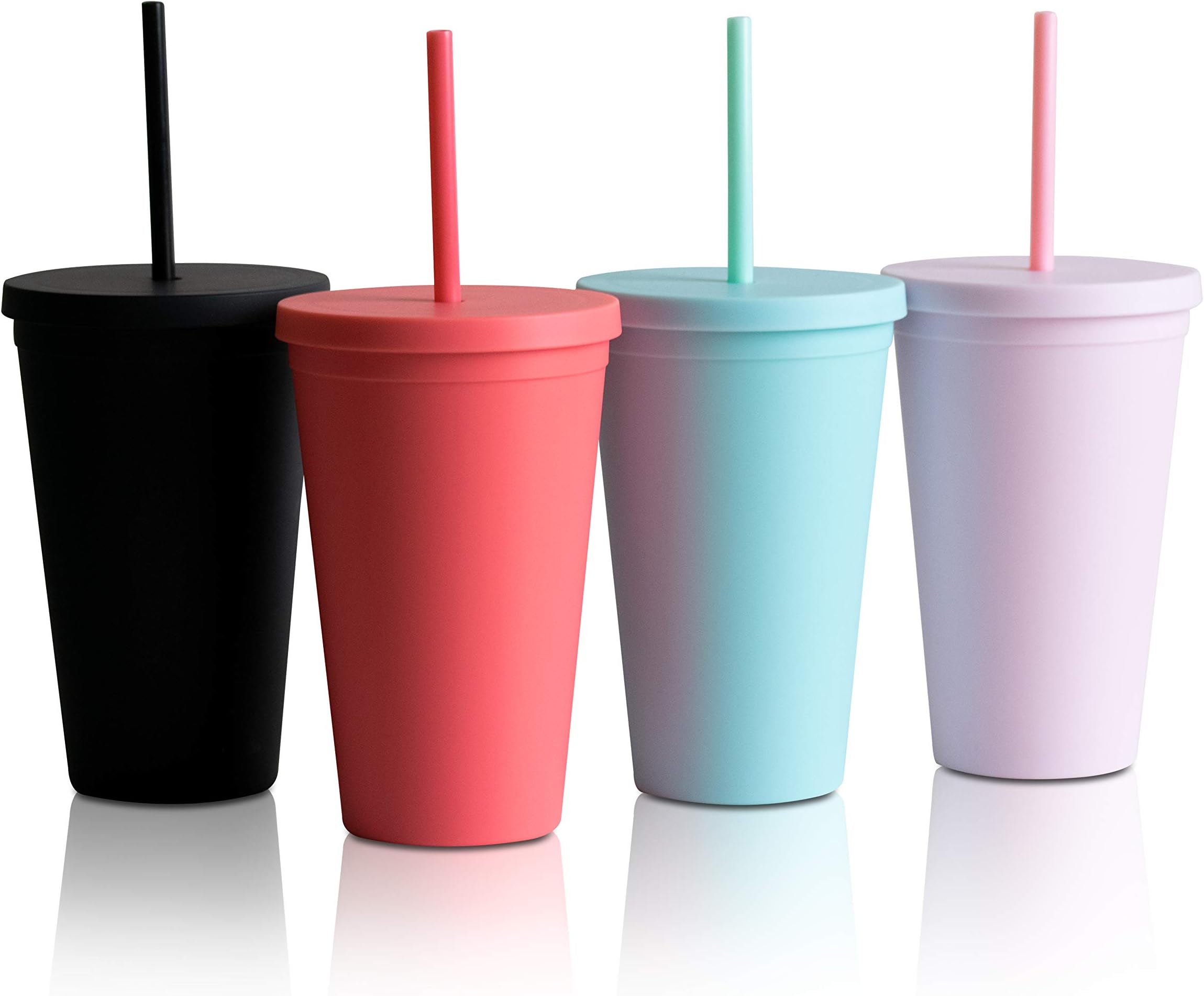 Trugos 16oz Classic Matte Acrylic Tumbler with Lid and Straw - Reusable Cup Great for Travel Mug Gift Cold Coffee