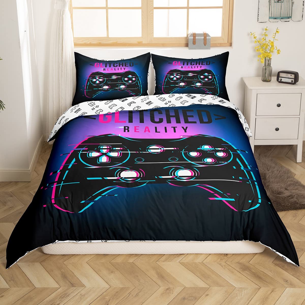 Loussiesd Set di biancheria da letto per letto matrimoniale,con copripiumino,spazio esterno,motivo galassia stelle nello spazio,pianeti astronomici celesti,biancheria da letto decorativa,blu viola