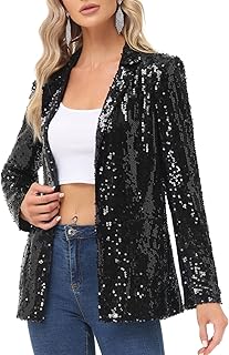 Women's Sequin Jackets Open Front Blazer Jacket Casual Long Sleeve Spark...