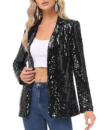 KANCY KOLE Women's Sequin Jackets Open Front Blazer Jacket Casual