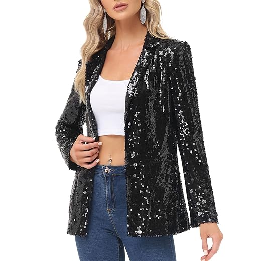 KANCY KOLE Sparkling Open-Front Sequin Blazer