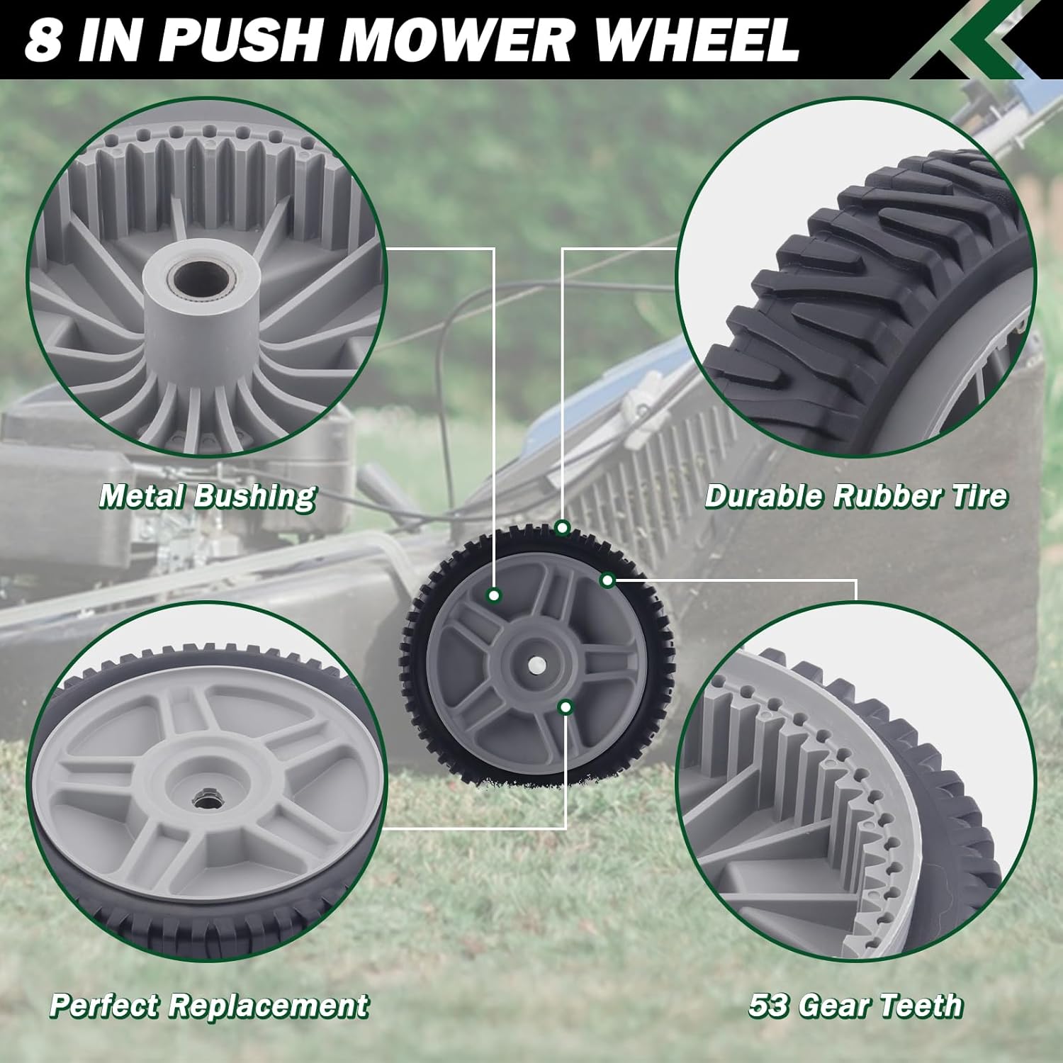 CheeMuii 193912X460 Lawn Mower Wheels 4 Pack 8" Push Mower Front Drive Wheels Replace for 581009202 193912X460 532400543 581009203 etc