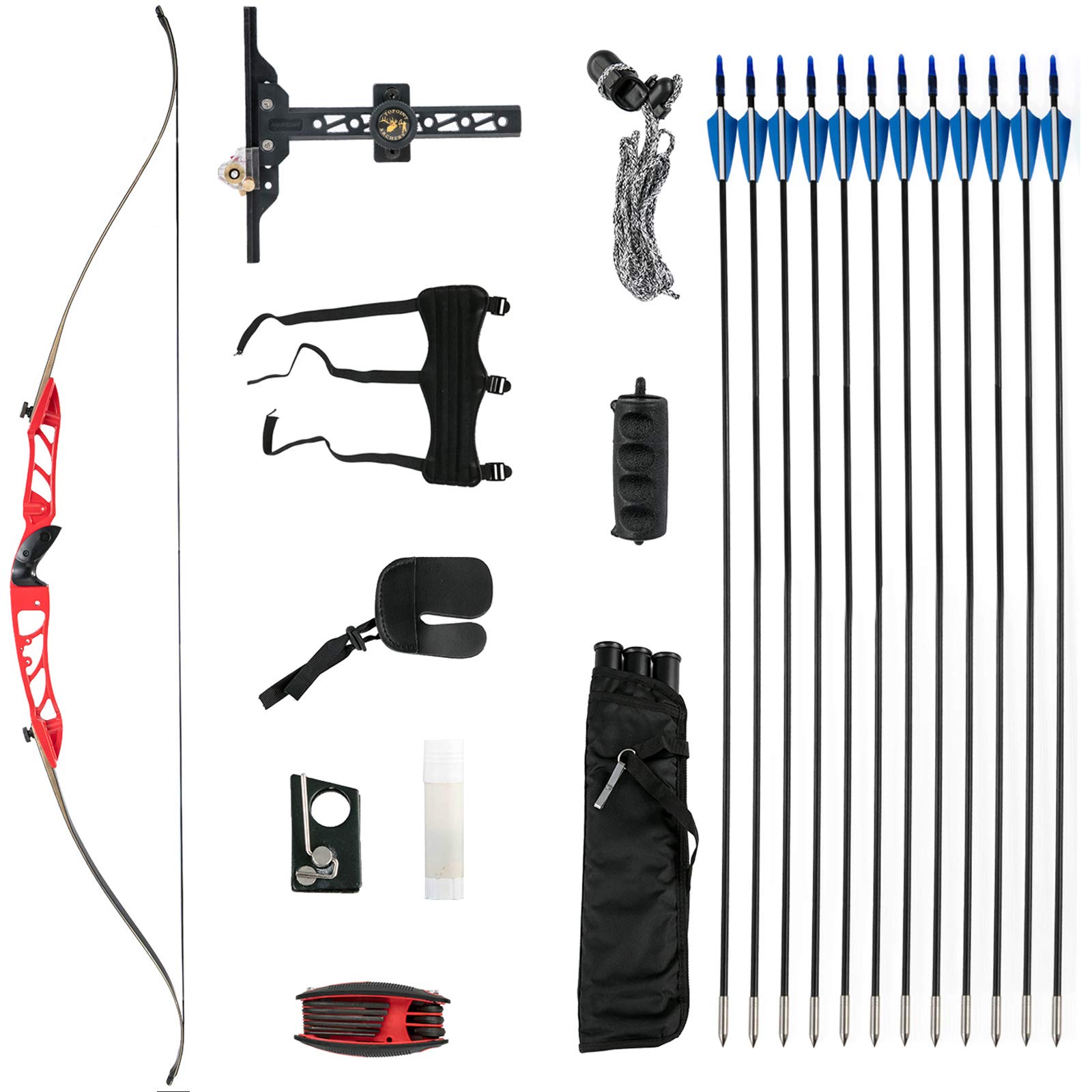 Recurve Bow Set 18-38 lbs Archery Bow Aluminum Alloy Takedown Recurve Bow Right Hand Bow with 12 Arrows for Adults Youth Hunting Shooting Practice Competition Red