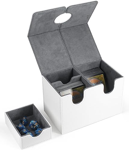 ZLCA Caja de cartas con bandeja de dados para tarjetas MTG, caja de almacenamiento de más de 200 tarjetas para TCG CCG, estuche de cuero sintético
