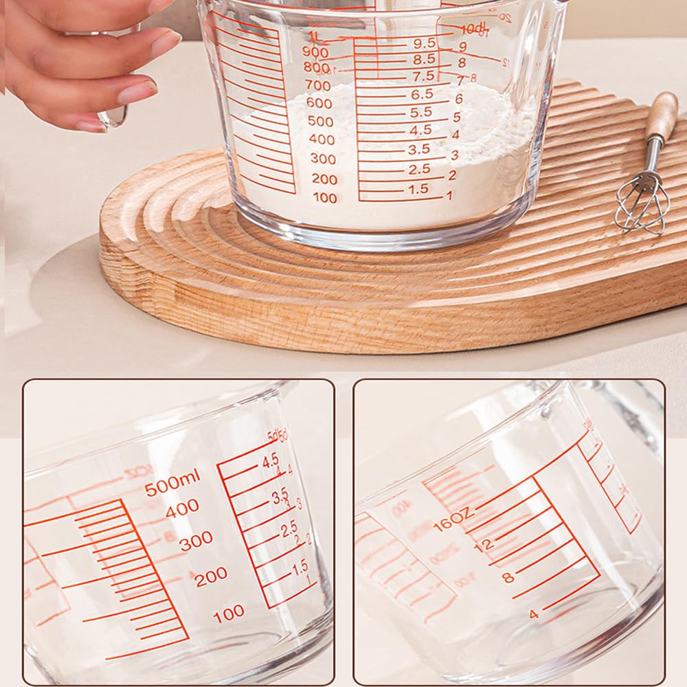 Misurino Graduato in Vetro Con Coperchio - Tazza Resistente Al Calore per Latte, Succhi e Prodotti da Forno (1000 ML