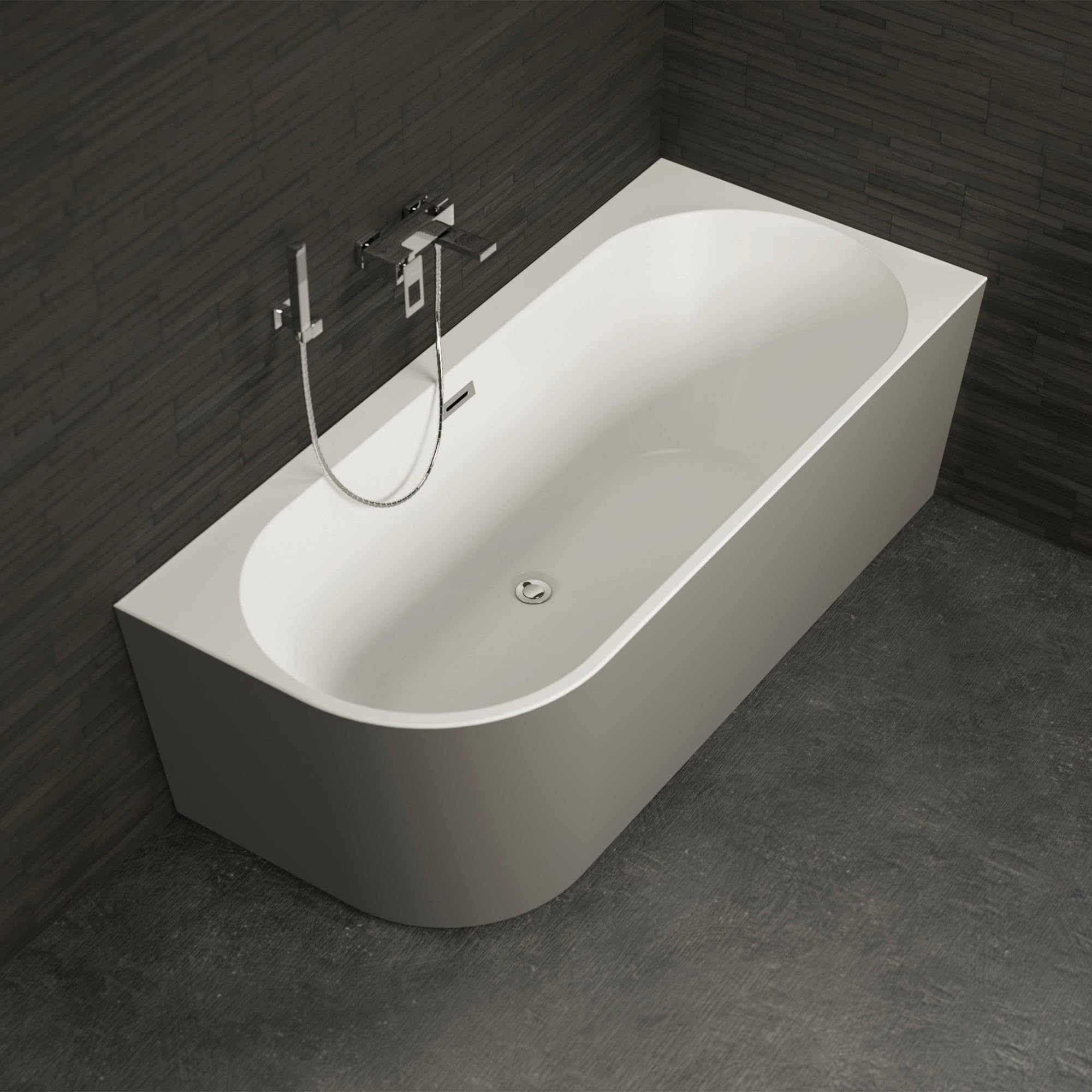 SPALINA Capri 170 Droite Grise - Bañera Semi-exenta Mural L. 170 x l. 76 cm