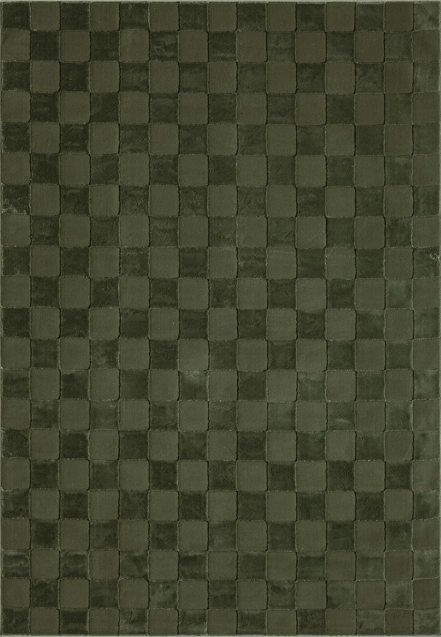 Abani Green Checkered Area Rug - 5' x 8' - Chunky, Plush and Soft Washable Carpet - Perfect for Living Room & Bedroom - Plush Deco Collection
