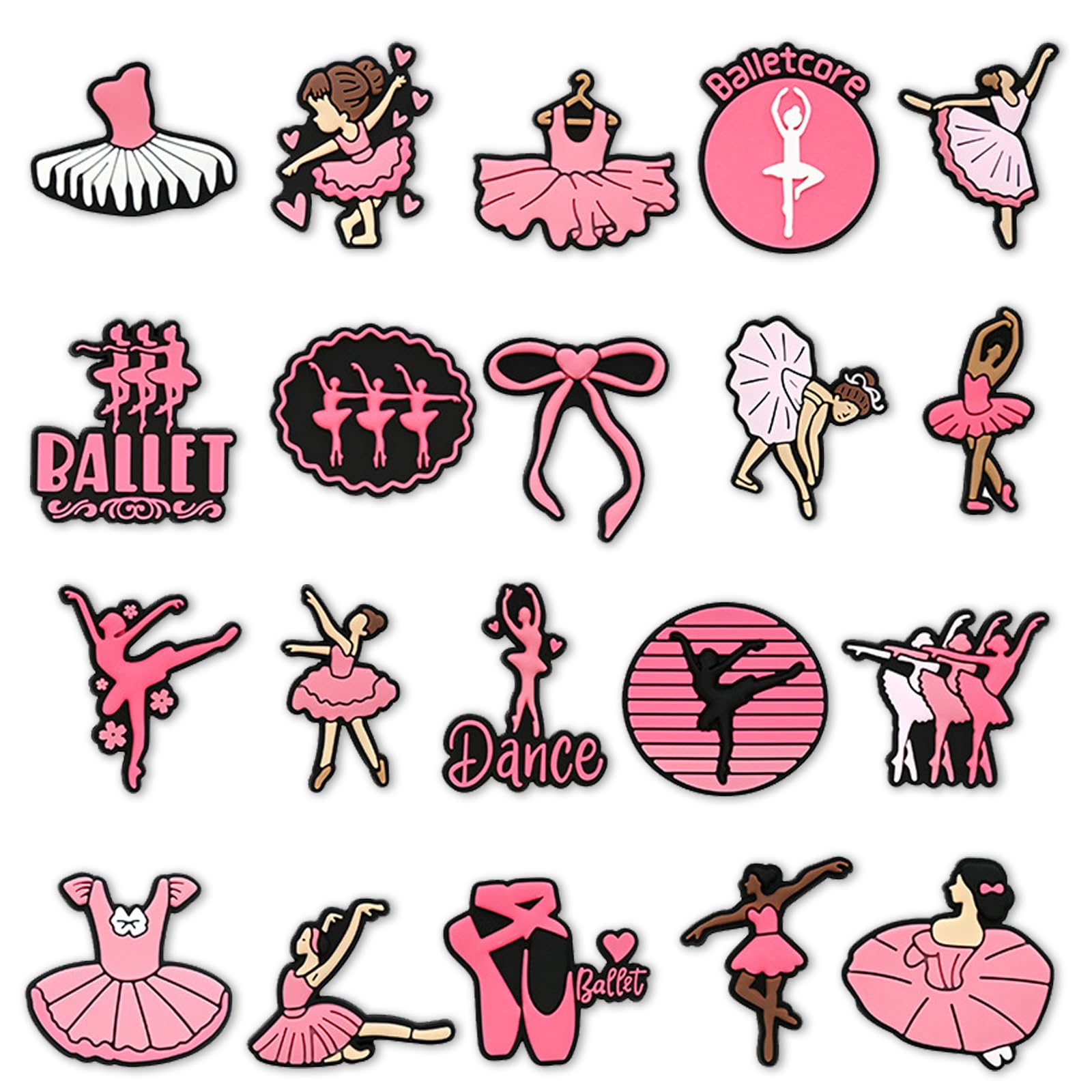 20 PCS Ballet Themed Shoe Charms, Adorable Pink Croc Charms, Cute Shoe Accessories, PVC & Rubber Charm for Decorating Croc, Gifts for Dance Lovers