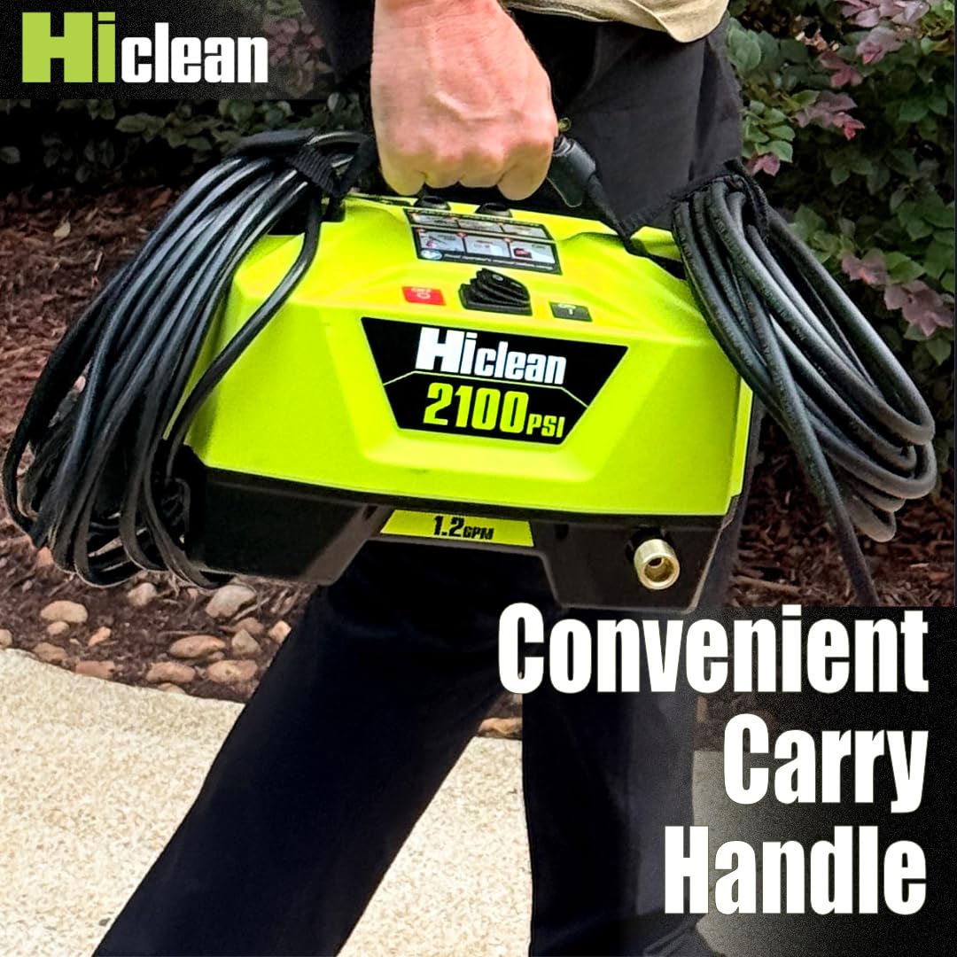 Hiclean Lavadora a presión eléctrica, 2100 PSI máximo, ultra compacta, cañón de espuma, turbo y boquillas de ventilador, para lavar coches, patios y vallas