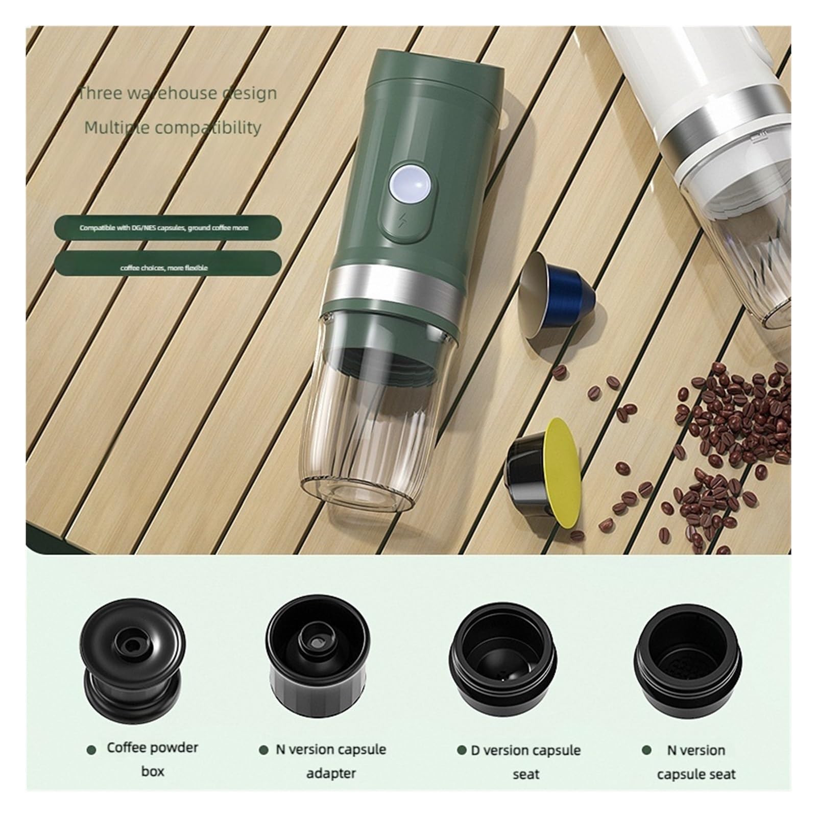EDEDE Macchina da caffè Espresso Portatile, Macchina for caffè Espresso Portatile, Macchina for caffè da Viaggio Multi-Capsula 3 in 1 for Campeggio, Escursionismo, Camion per Viaggi, Campeggio