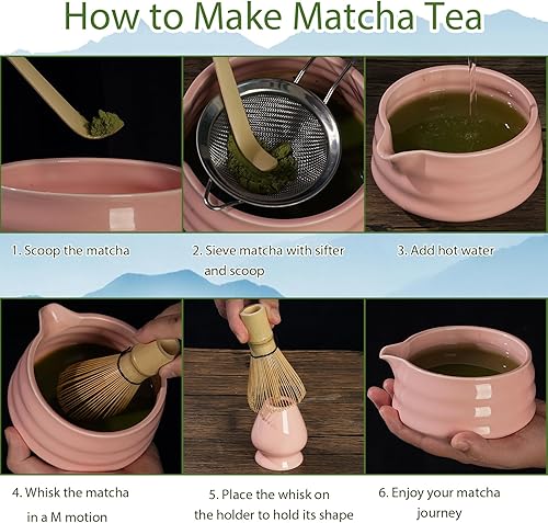 Miniatura 6 de Juego de matcha, juego de batidor de matcha incluye cuenco de matcha con boquilla, batidor de bambú, soporte para batidor de matcha, tamiz, cuchara