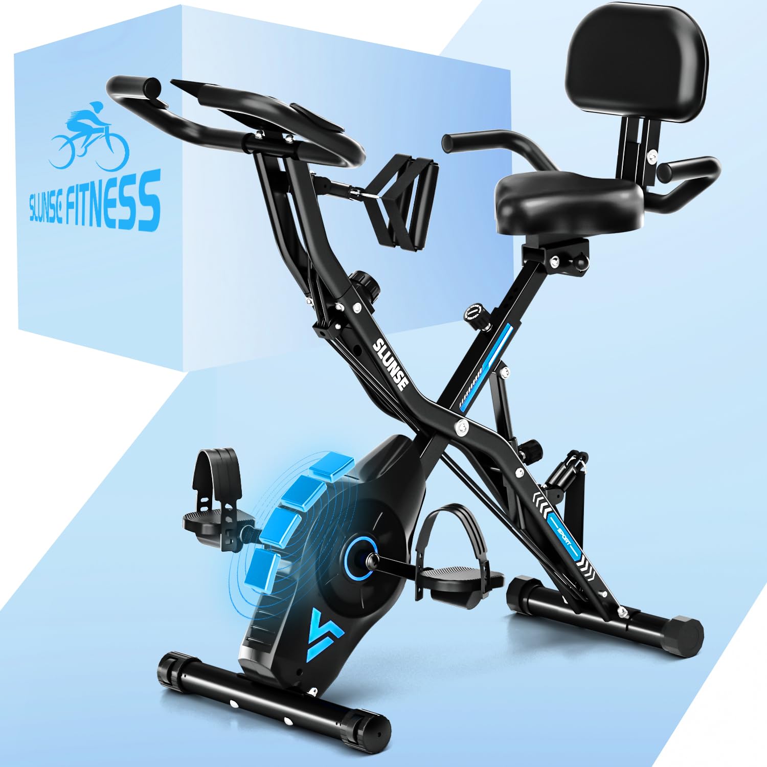 Heimtrainer Fahrrad Klappbar, SLUNSE FITNESS Neu Hometrainer Fahrrad mit 16-stufiger Magnetwiderstand, Ergometer Heimtrainer mit 10dB extra Leise, Indoor Bike für Kardio-Training zu Hause, Bis 160KG