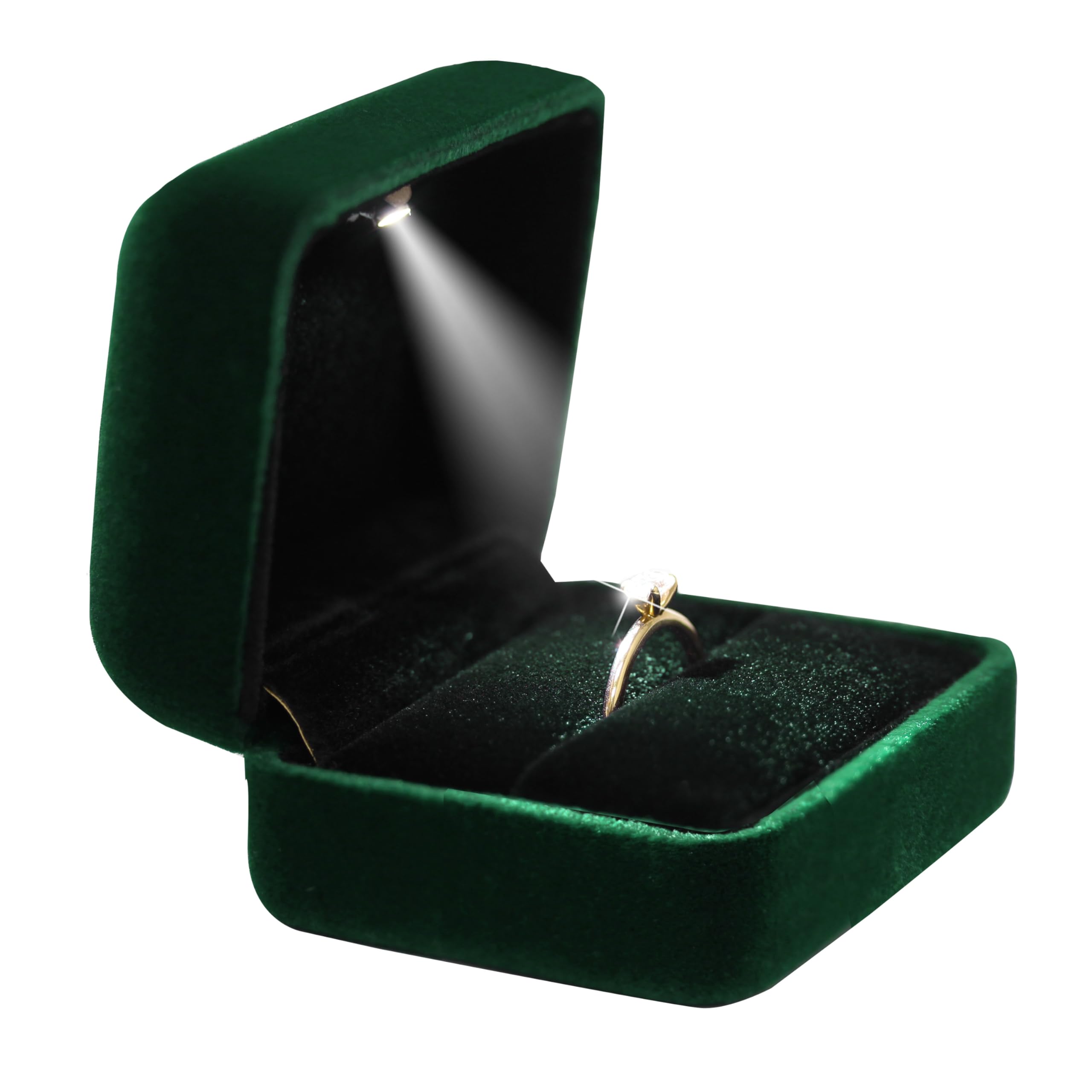 GBYAN Scatola per anelli in velluto con scatola regalo con display a LED per proposta, fidanzamento, matrimonio, 1 ring holder, velluto