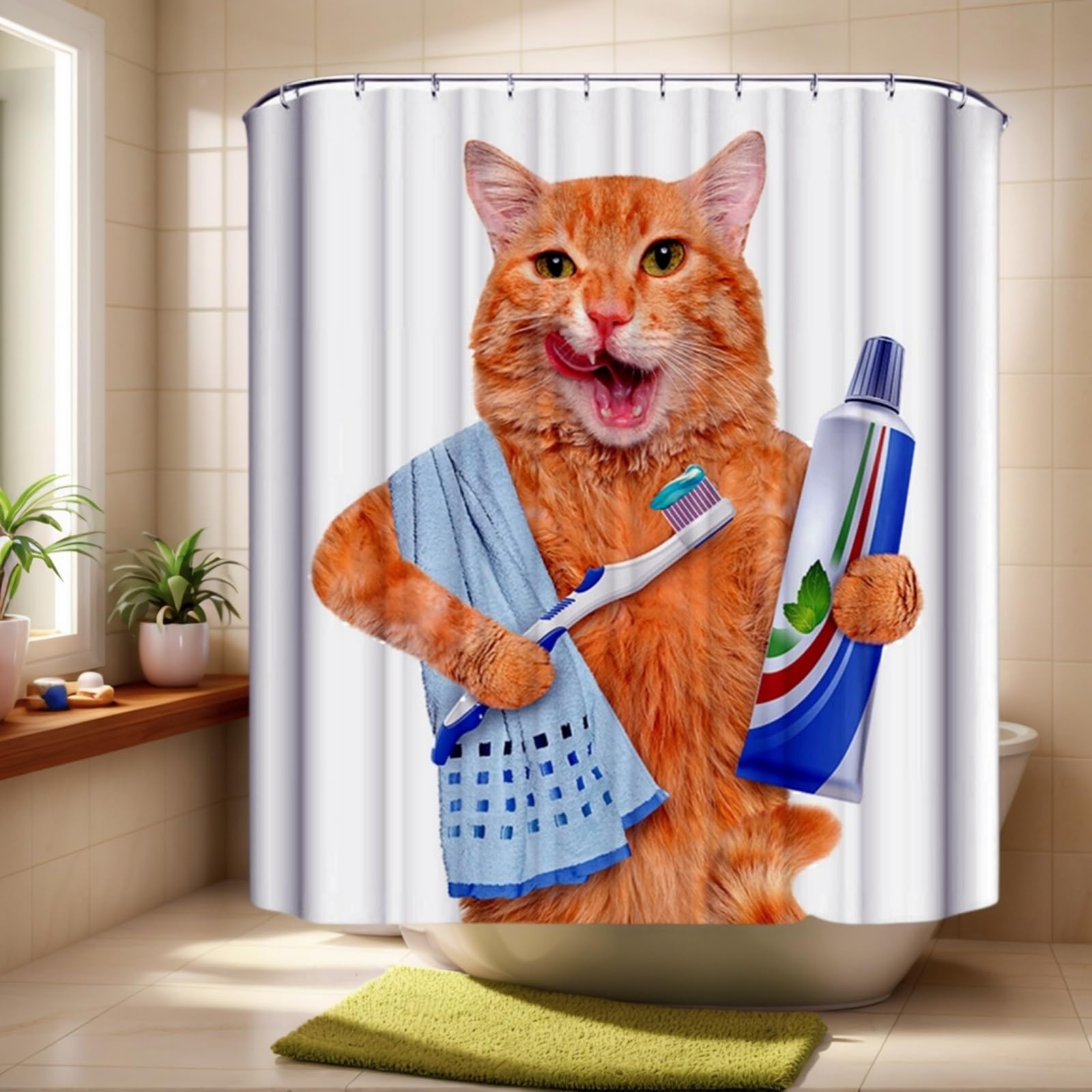 JMAHM Shower Curtain for Bathroom, 180x180 Waterproof Polyester Shower Curtains Animal with 12 Cooks Cath Curtains Bathroom Curtains (71x71, Colorful-Early cat)
