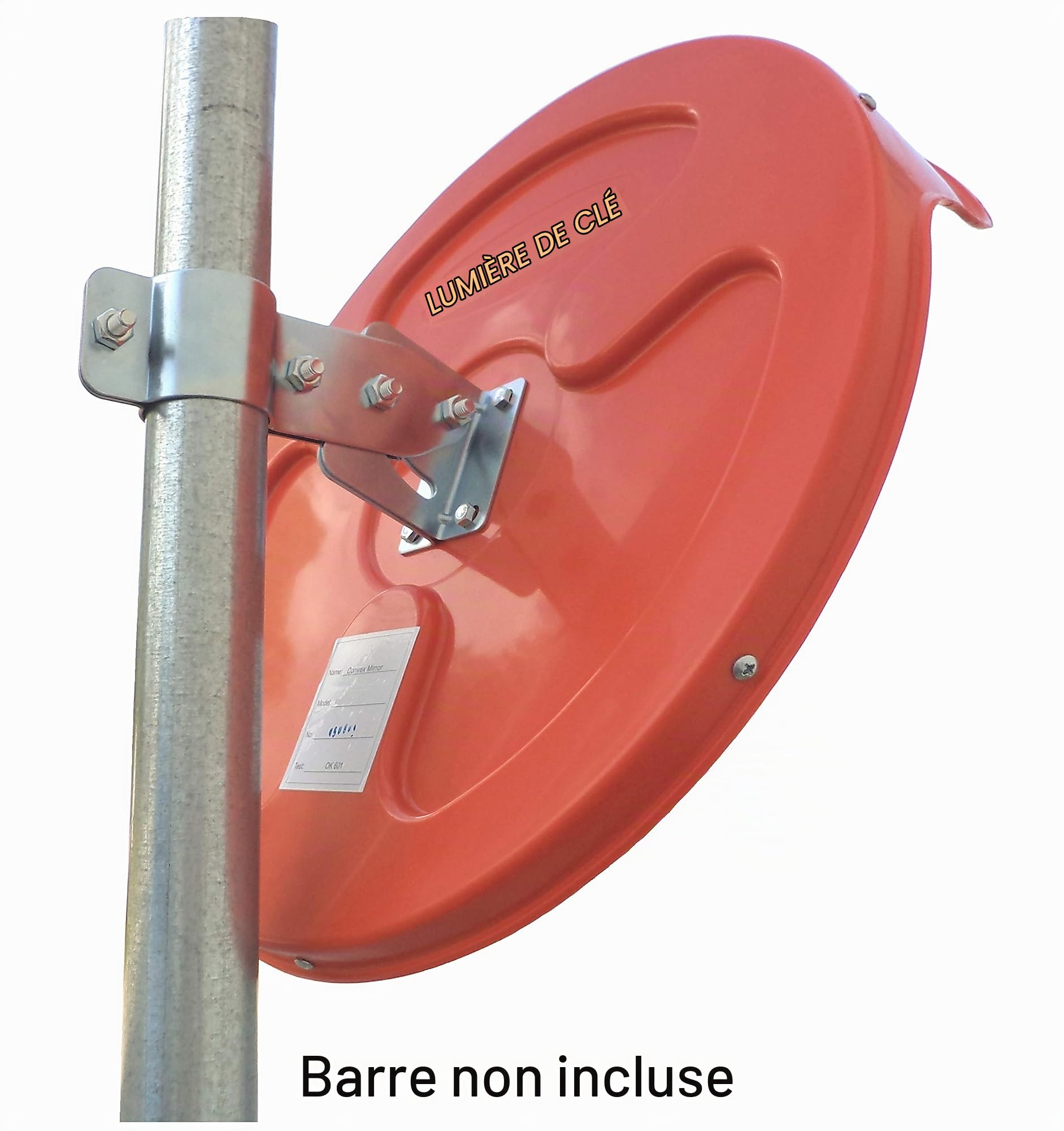 ECM-60o Miroir routier flexible et convexe, 60 cm de diamètre, pour la sécurité routière et la sécurité des commerces, avec support de fixation réglable pour des poteaux de 48 mm de diamètre.