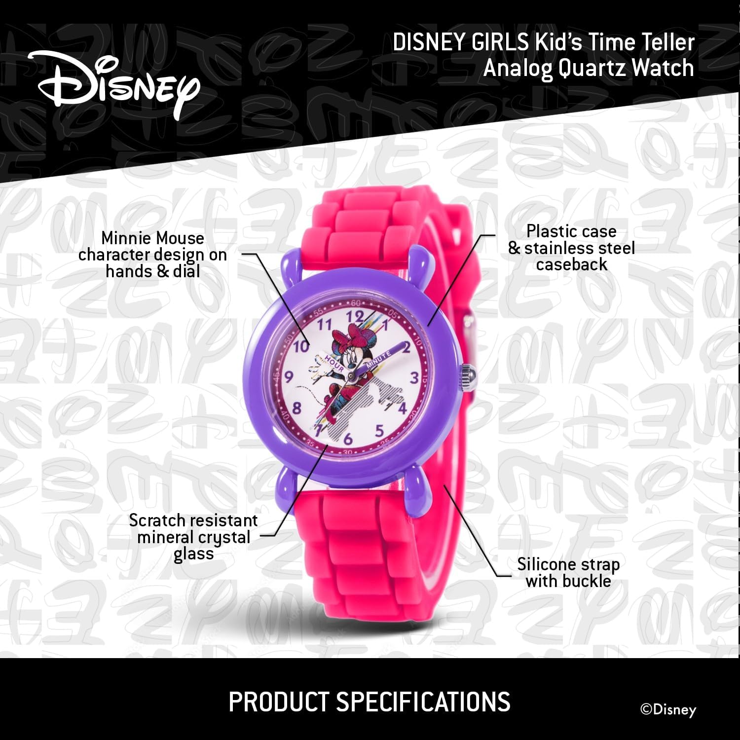 Disney 2-Pack Watch Set for Kids 4–7 – Featuring Isabela from Encanto and Minnie Mouse Dial Designs – Purple and Pink Bezels with Floral Nylon and Silicone Straps – GET 2 Mystery Bonus Watches - Image 5