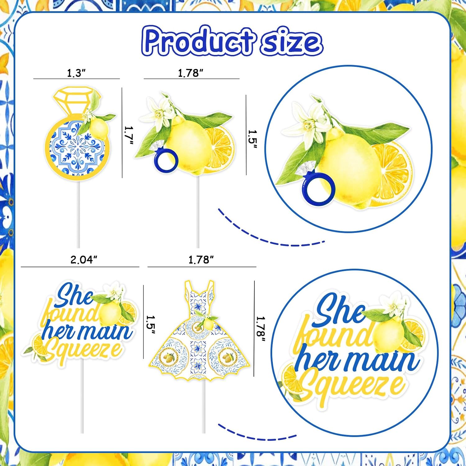 24Pcs Lemon Cupcake Topper Bridal Shower, She Found Her Main Squeeze Cake Topper Double-sided Printing for Lemon Fruit Engagement Bridal Shower Bachelorette Wedding Party