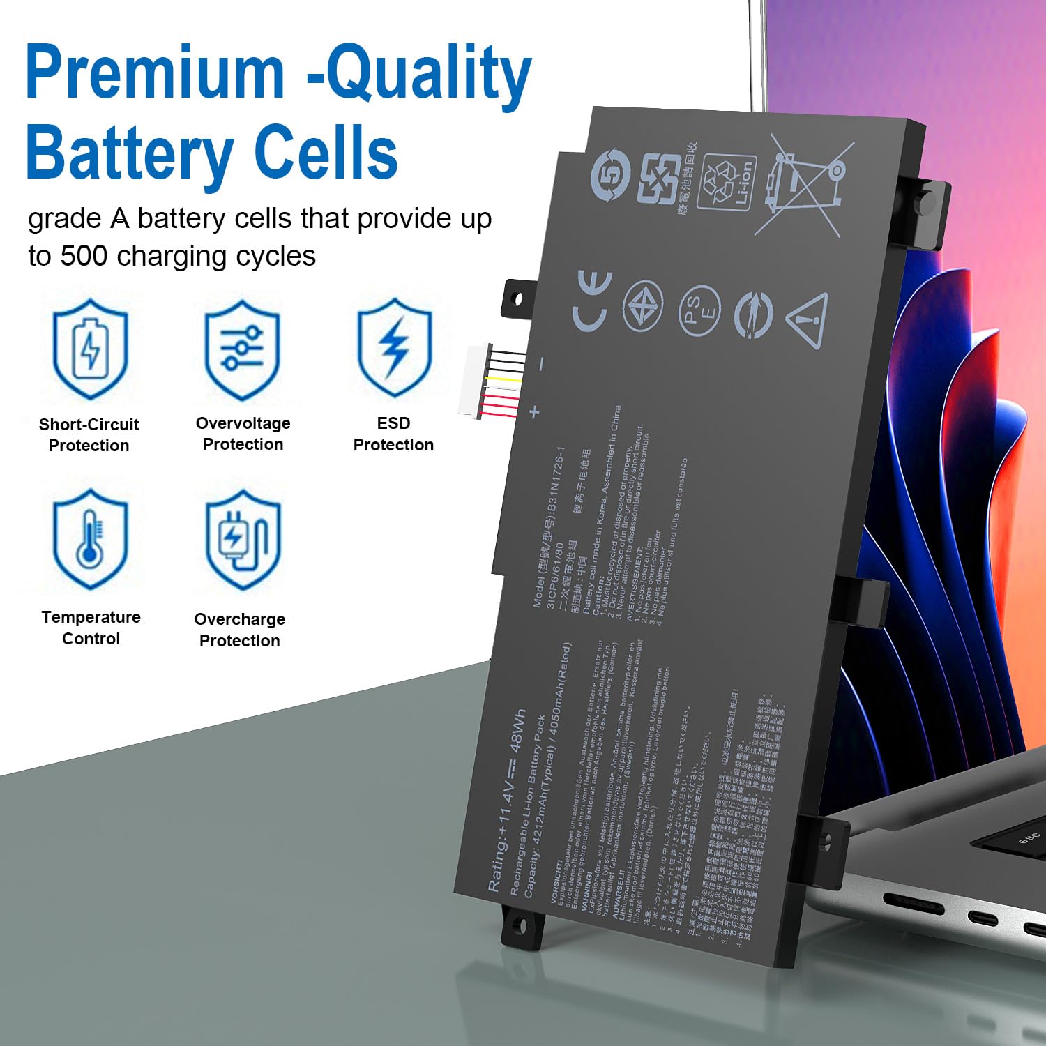 B31N1726 Batterie de Rechange pour ASUS FX80 FX86 TUF FX505GT FX505GM FX505GE FX505GD FX505DT FX505DV FX505DY FX505 FX504GD FX504GE FX504GM FX504G FFX80 FX80GD D FX80G A41LK9H B31BNEH