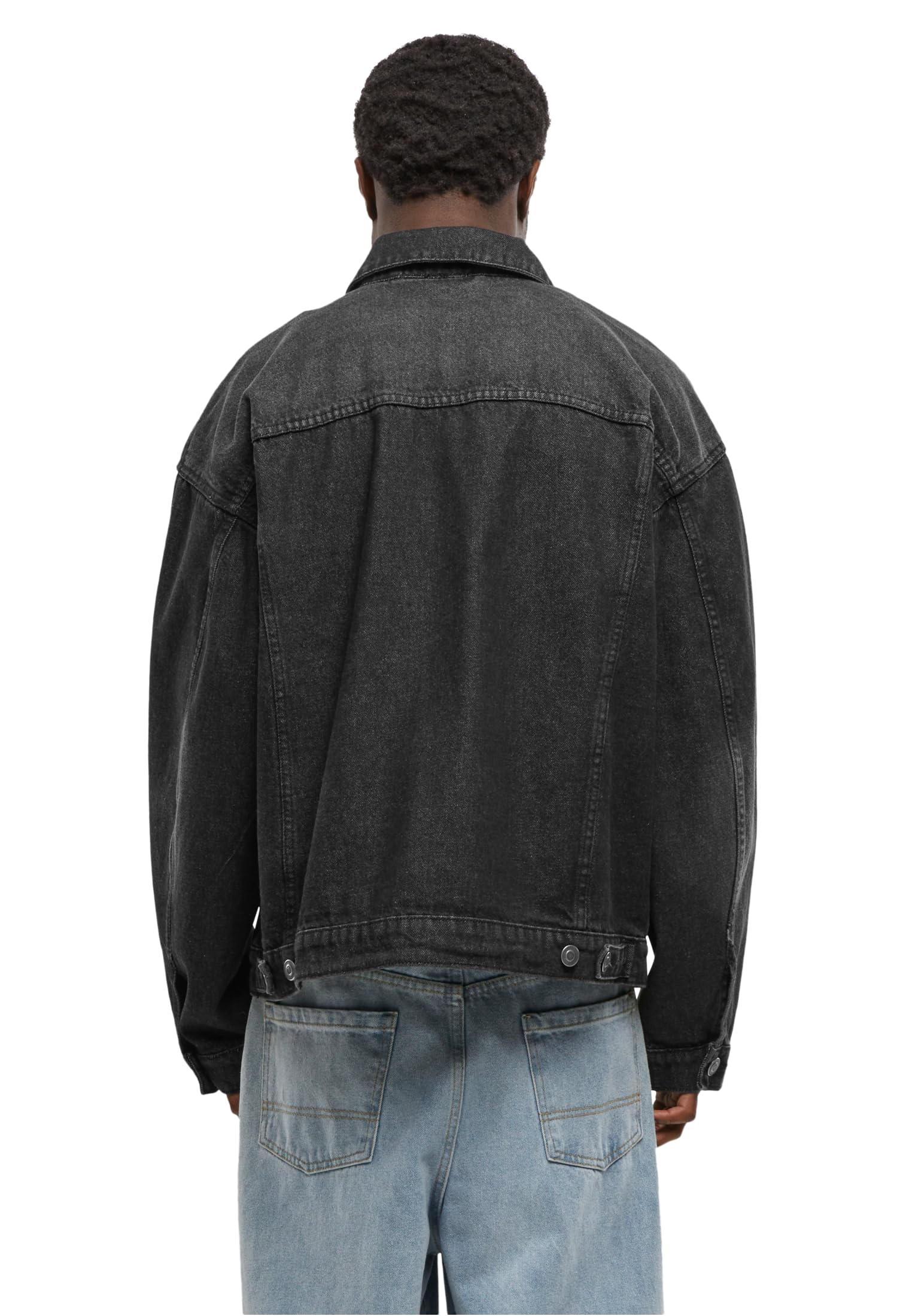 Build Your Brand Męska kurtka dżinsowa Heavy Ounce Boxy Denim Jacket, męska kurtka dżinsowa o kroju bokserskim, rozmiary S - 5XL, Black washed, 4XL