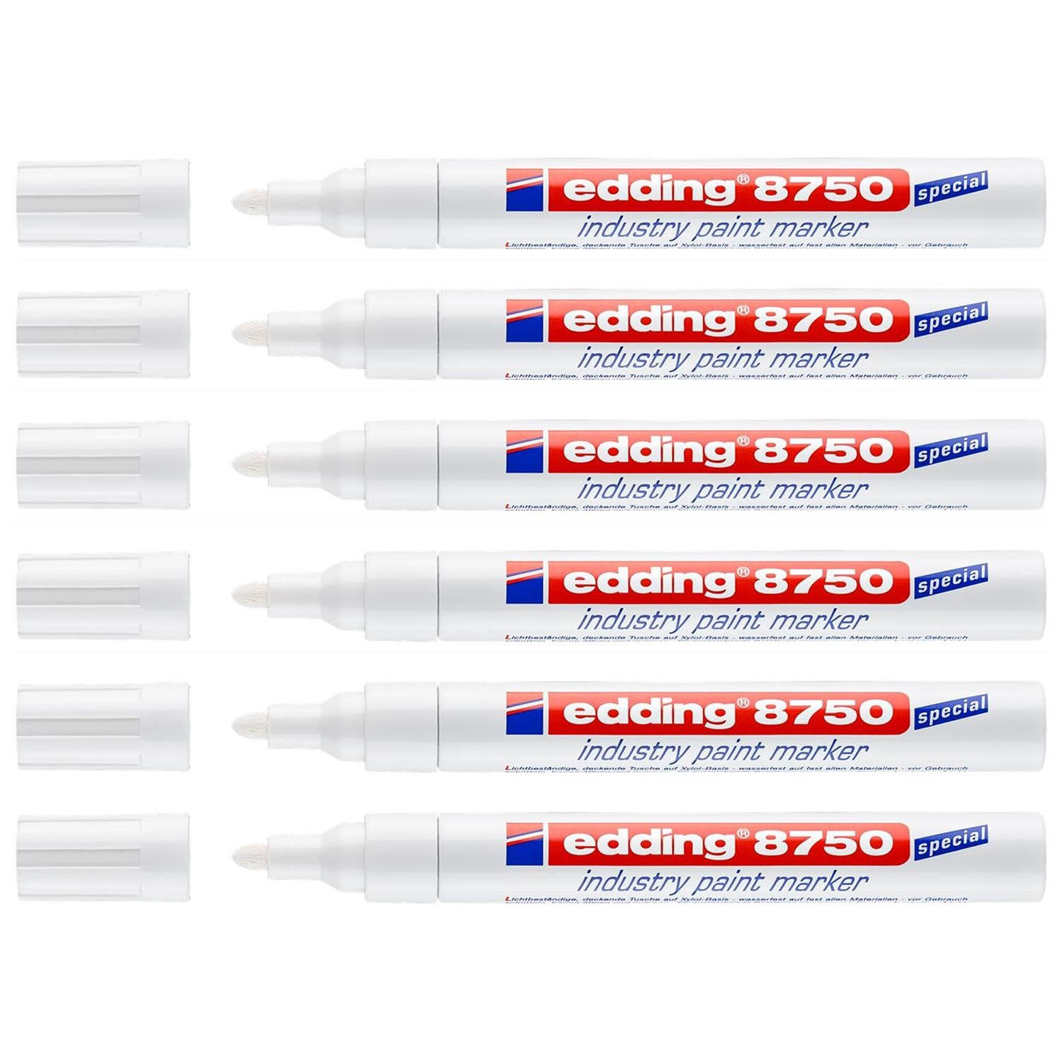 EDDING 8750 - Lote de 6 rotuladores para pintura (2 – 4 mm), color blanco