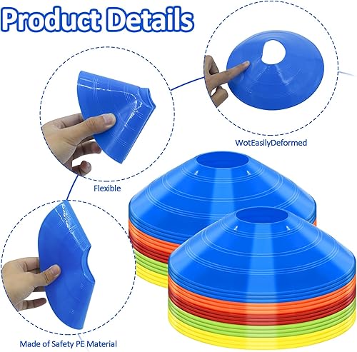Miniatura 3 de Soccer Cones for Training, 10015 Pack Agility Cones with Carry Bag, Multi-Color Disc Cones for Sports Training, Soccer, Football, Basketball, Kids,