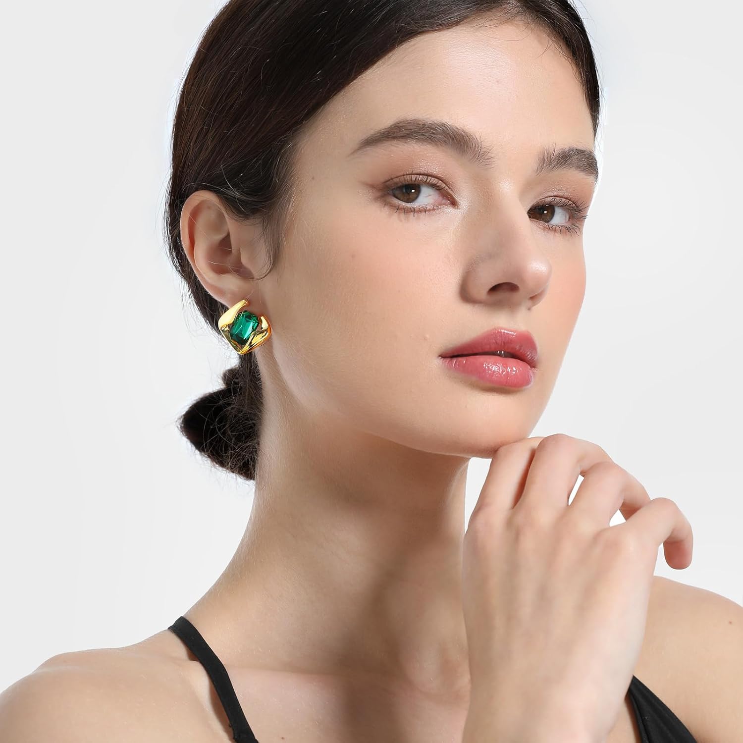 Emerald Earrings for Women, Formal Green Gemstone Large Studs, May Birthstone, Gift for Mom Wife Her by Febsky - Image 3