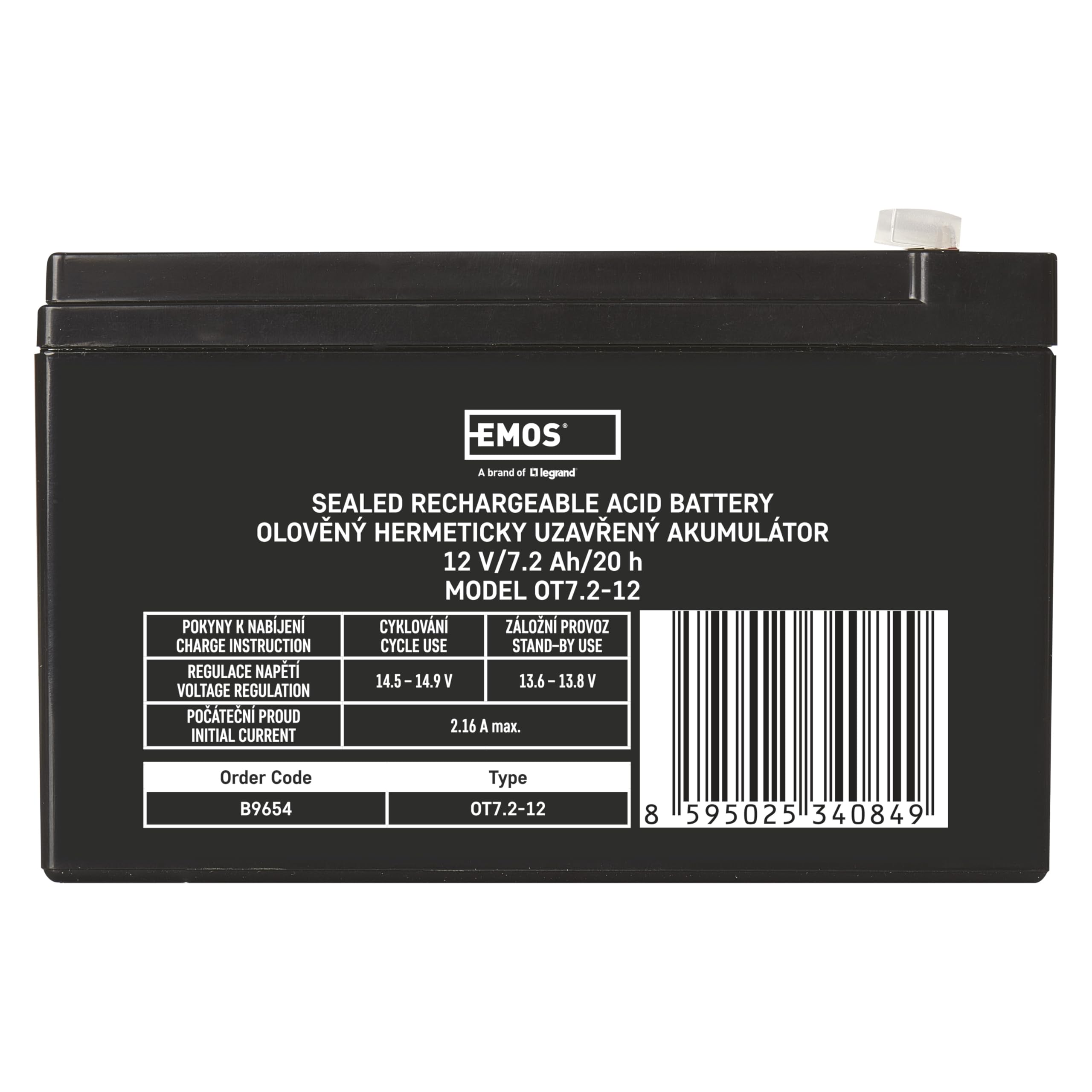 EMOS Batteria al piombo/accumulatore al piombo senza manutenzione per impianti UPS. Illuminazione di emergenza, sistemi di allarme, allarme antincendio, dispositivi UPS 12 V, 7,2 Ah