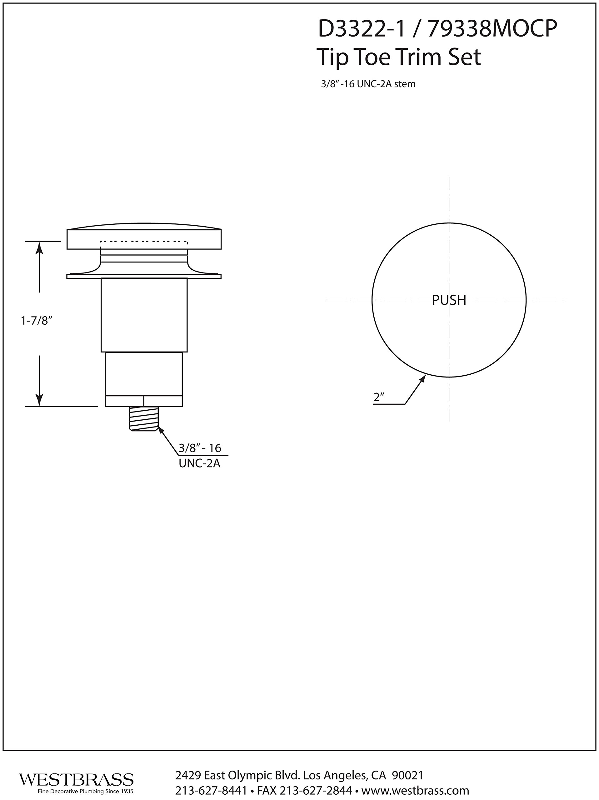 Westbrass 79338 Mo 38-inch Tip-Toe Tapón Desagüe, Émbolo de Baño, Cromado