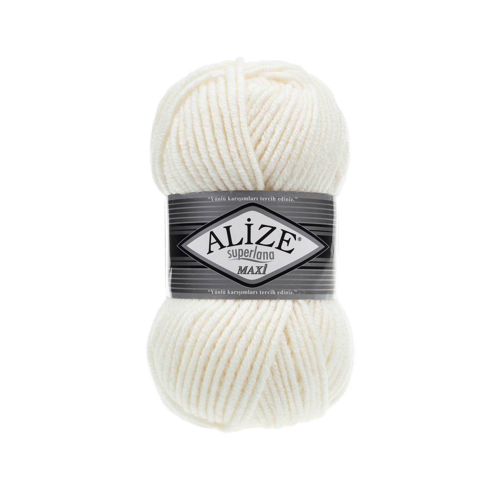 Alize SuperLana Maxi 25% Wool 75% Acrylic Each Skein 100 g 100 m, Lot of 4 Skeins - 62 Light Cream