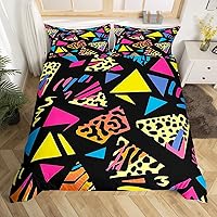 Vista 17 de Memphis - Juego de funda de edredón – Ropa de cama vintage amarillo púrpura con patrón de estilo retro, formas geométricas, ilustraciones