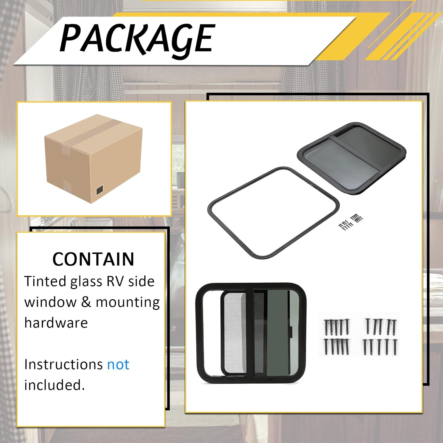 KUAFU RV Side Window 24"W X 22"H Replacement Teardrop Horizontal Slide Trailer Camper Window with Trim Kit Tinted Glass