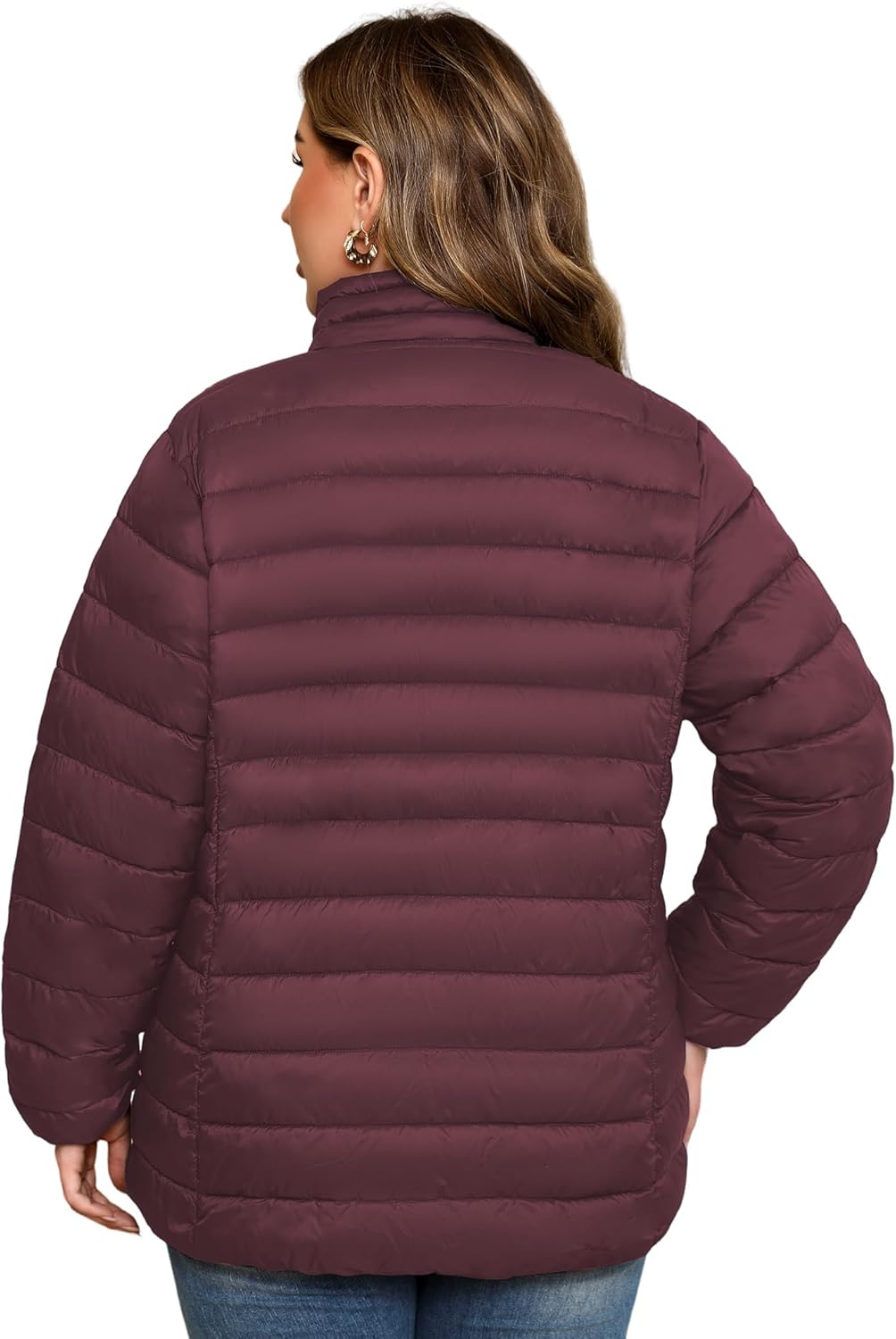 MIDNIGHTSUN Plus Size Women's Puffer Jacket Packable Lightweight Stand Collar Winter Puffer Coat - Image 3