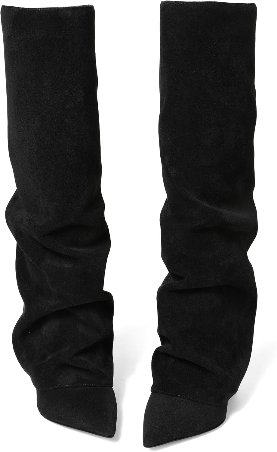 Synchoiss Womens Knee High Boots Wide Calf Chunky High Heel Boots Fashion Fold Over Boot Pointed Toe Winter Fall Tall Boots for Women Pull on Trendy - Image 4