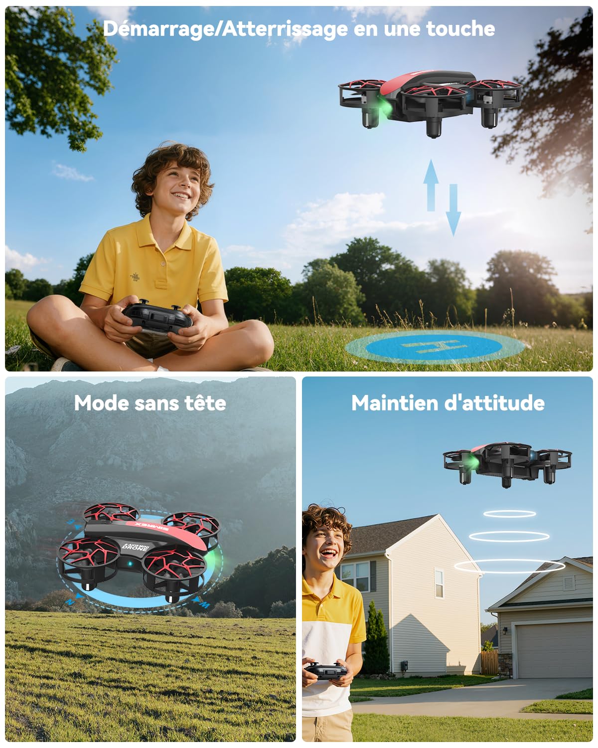 SIMREX Mini drone pour enfants et débutants (rouge)