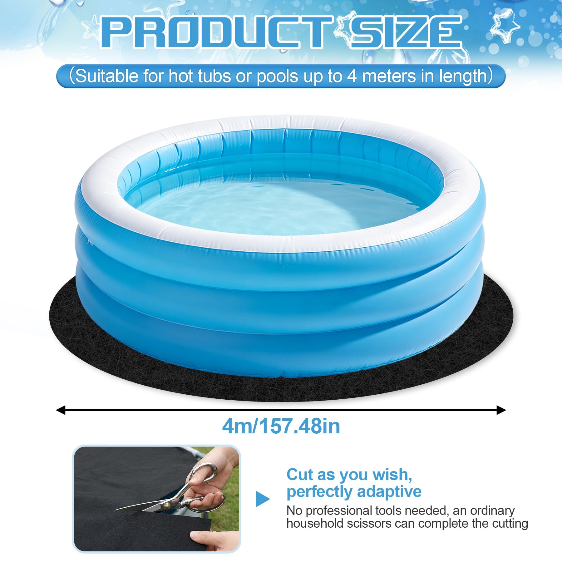 TZEKING 4m Pool Unterlage Outdoor,Runde Poolunterlage, Poolmatte Bodenschutzplane für Aufstellpool & Whirlpool, rutschfeste & wasserdichte Unterlage für Gartenpool, Faltbare Schutzmatte für Boden