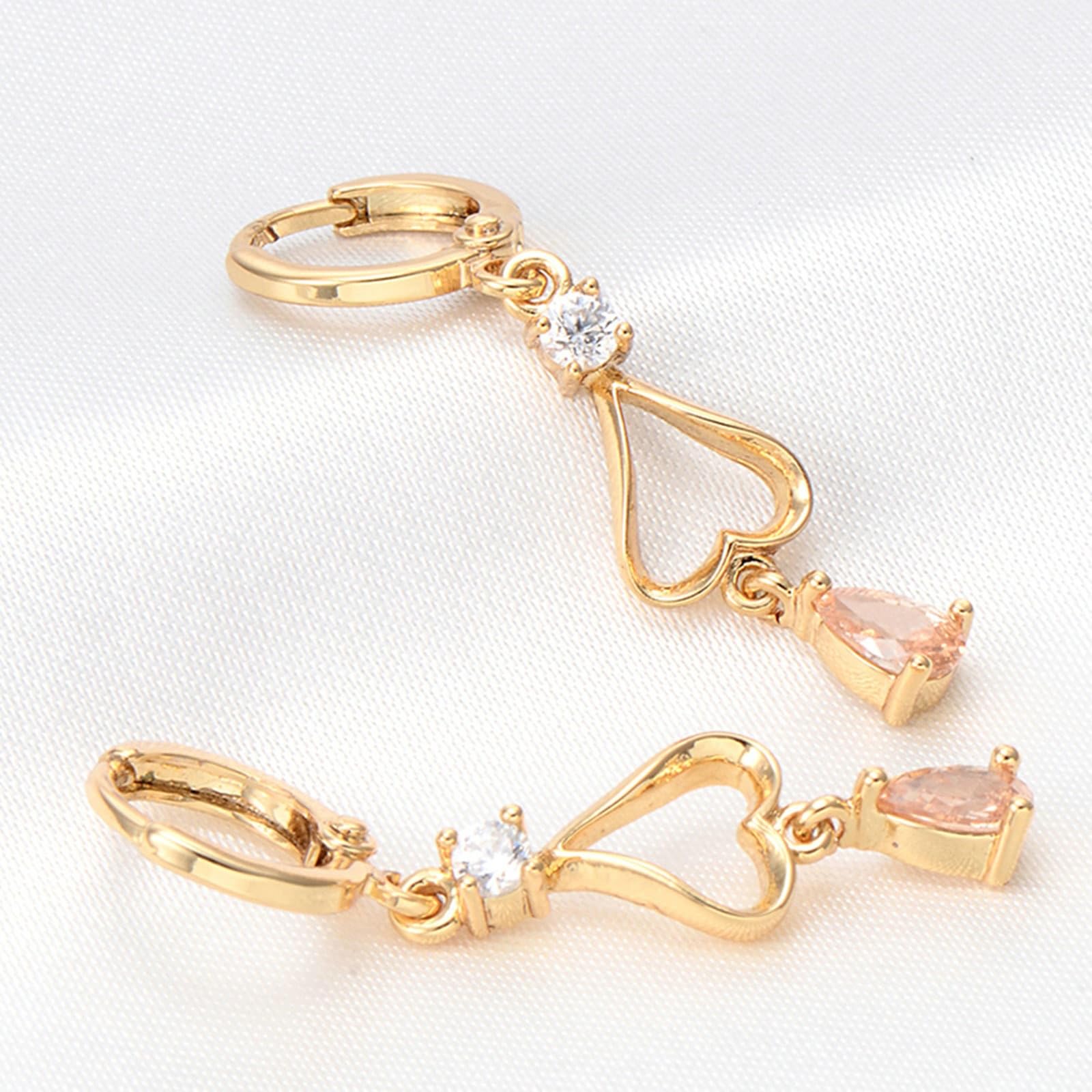 Pendientes de mujer de oro 585 de oro auténtico, pendientes largos de aro con corazón hueco con gotas de agua, moissanita, pendientes de boda para mujer, oro amarillo