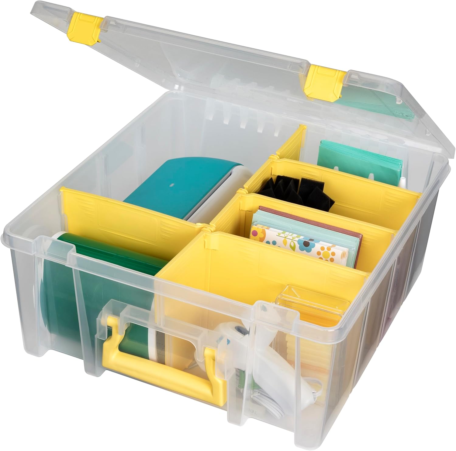 ArtBin Super Satchel Compartment Box - Stackable Durable Art Storage with 8 Removable Compartments, Smart Closure, and Portable Design for Craft Supplies, Threads, Ribbons, Paint Tubes Yellow