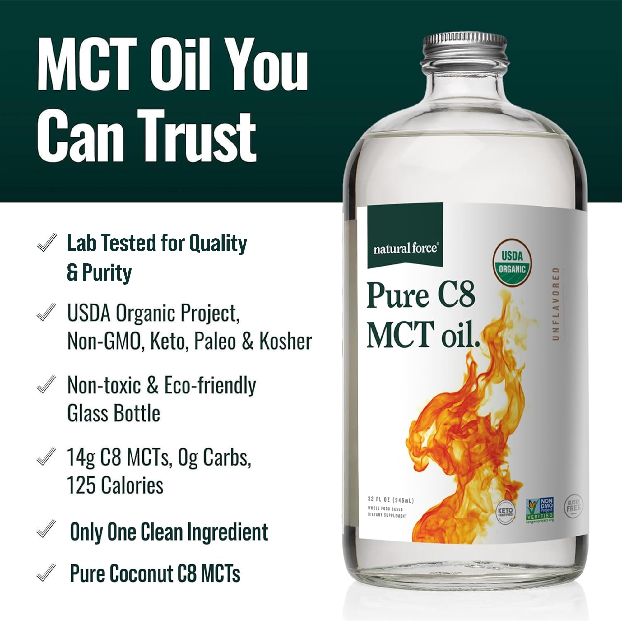 Amazon.com: Natural Force Organic Pure C8 MCT Oil – Liquid MCT Oil