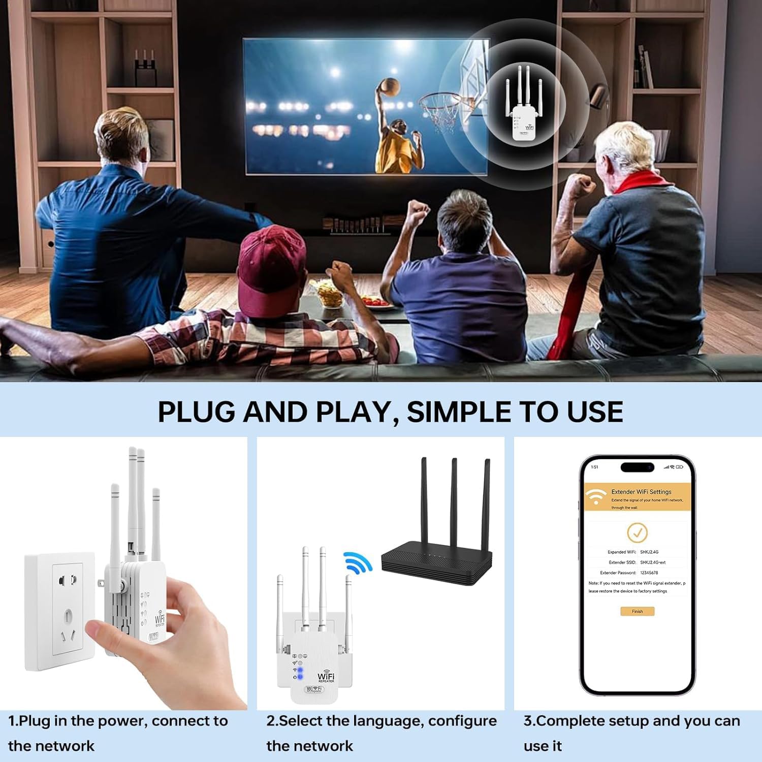 Photo 1 of 2026 WiFi Extender Signal Booster - 2.4GHz 300Mbps WiFi Booster for Home, Easy Setup, Ethernet Port & Access Point, Stable Internet Performance with 45+ Devices