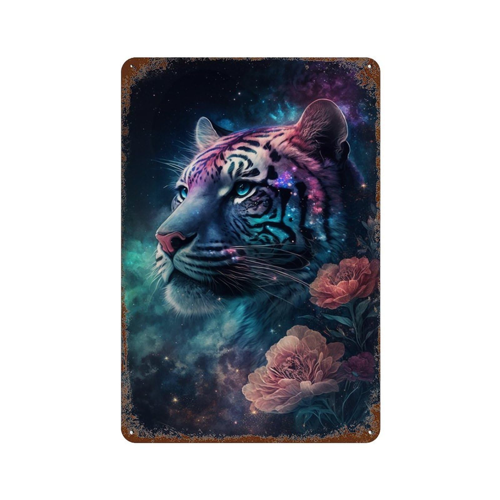 Galactic Tiger Portrait-5 Rusty Metal Tin Sign 11.8"x7.9", Rustic Home Decor for Garage, Pub Or Kitchen