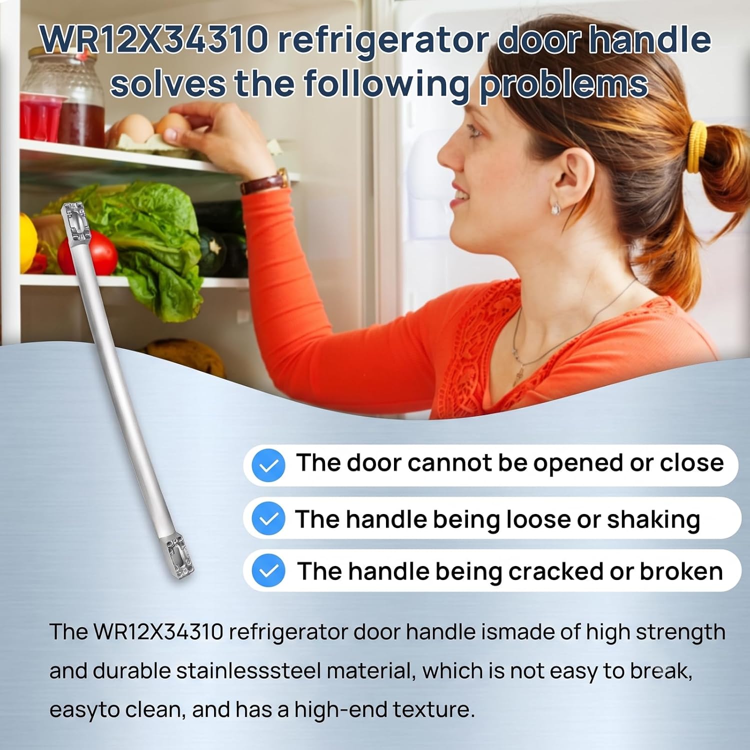 WR12X34310 Stainless Steel Freezer Door Handle, Compatible with GE Bottom-Freezer Refrigerator, Replaces 4960021 AP6994366 PS16220203 EAP16220203