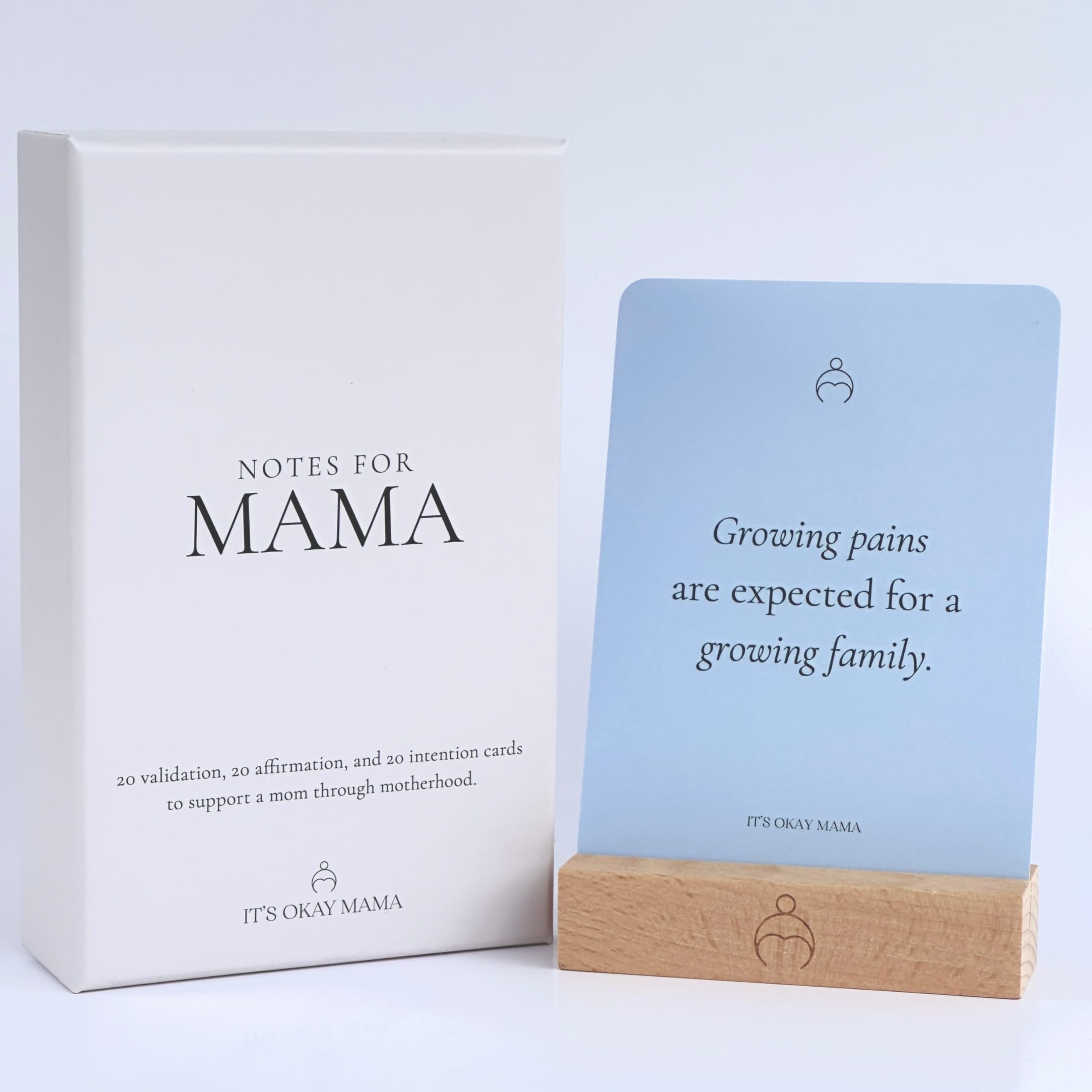 It's Okay Mama Mom Affirmation Card Set for Postpartum Mom Gift for New Mama, 60 Cards with Wood Stand in Giftable Box, Blue, Green, Yellow