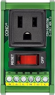 DIN Rail Mount AC 120V NEMA 5-15R Receptacle Outlet Power Module, with Rocker Switch Thermal Circuit Breaker Overload Protector