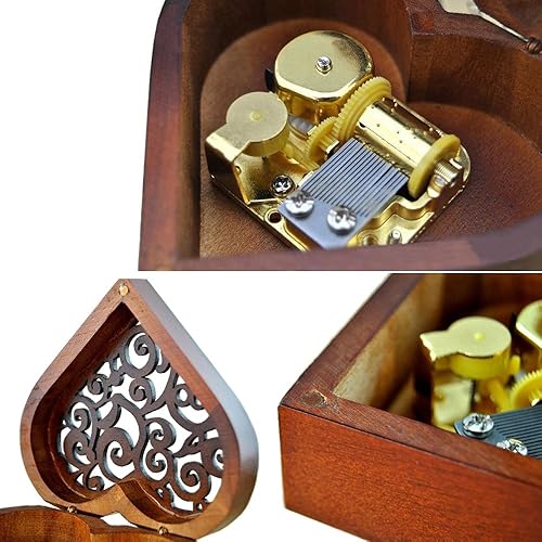 Miniatura 9 de Caja musical de madera grabada antigua, caja musical de piel Elise, con movimiento chapado en oro, rectángulo