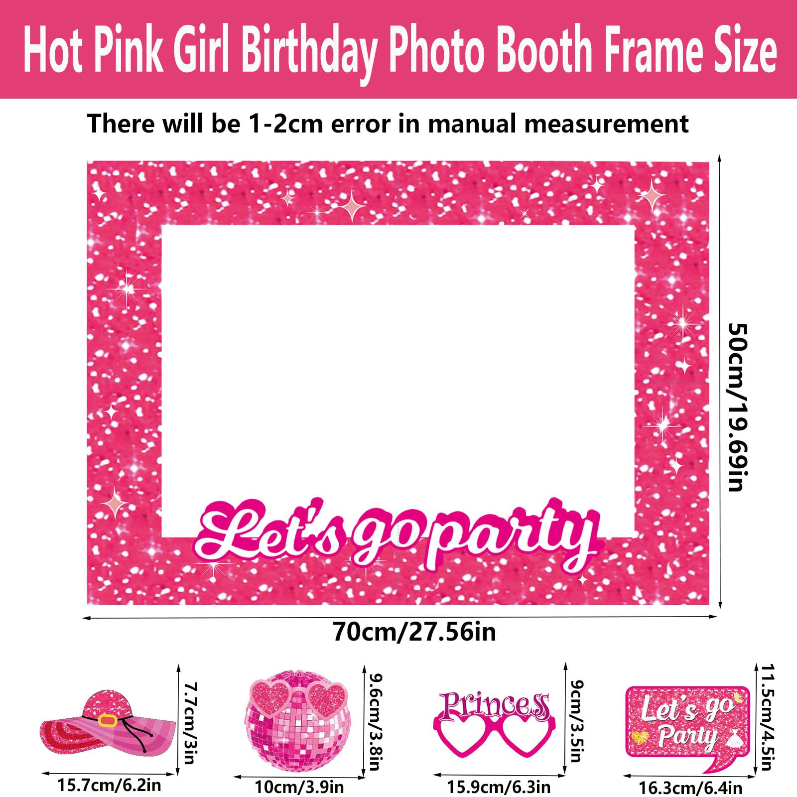 Accessoires Photomaton "Let's Go Party" Rose Vif - Pour Anniversaire Fille, Cadre + 14 Accessoires