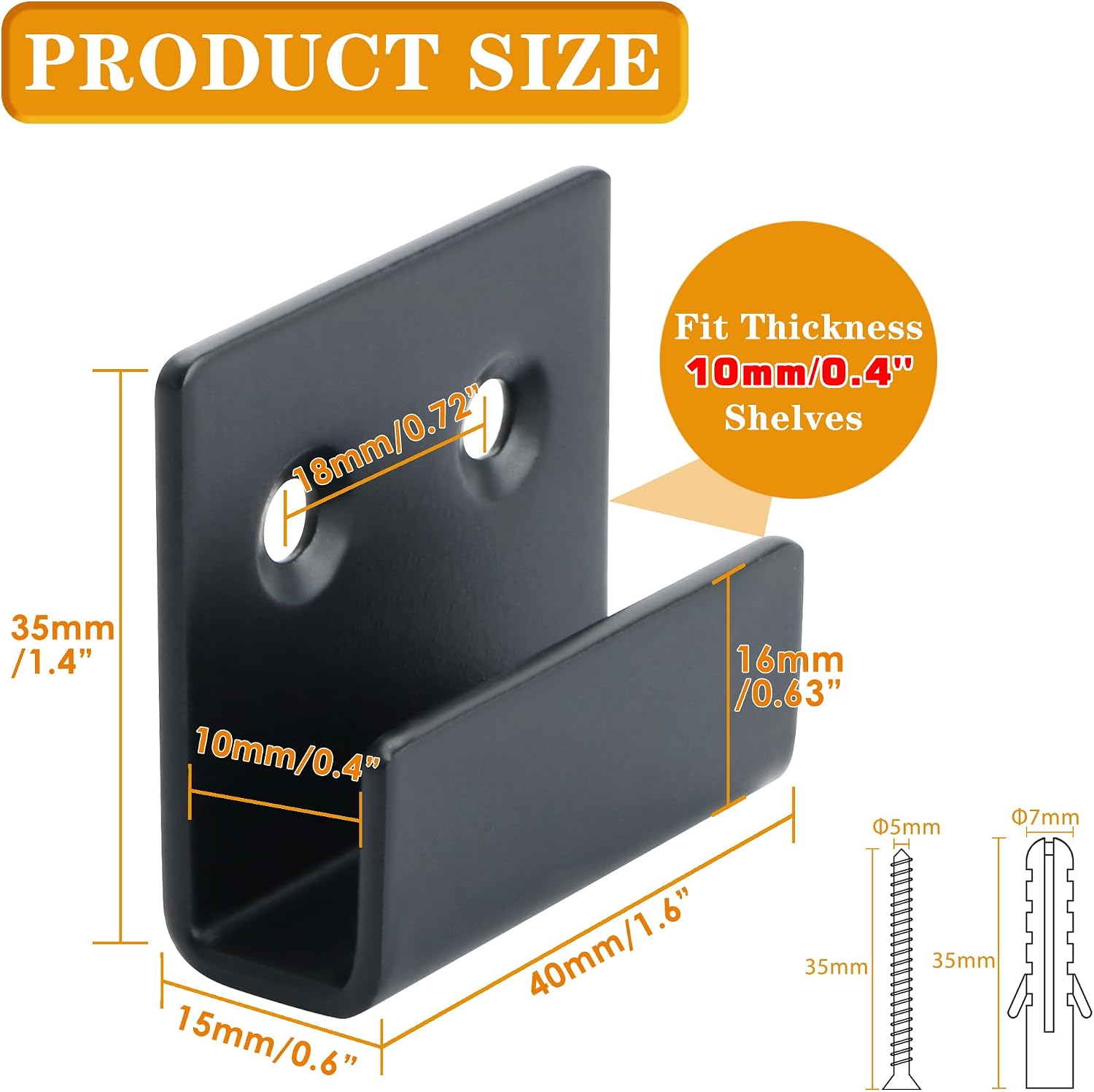 Alise Tile Display Wall Bracket Hanger Fastenerr Black,Fit 10mm Thick,8Pcs image 2
