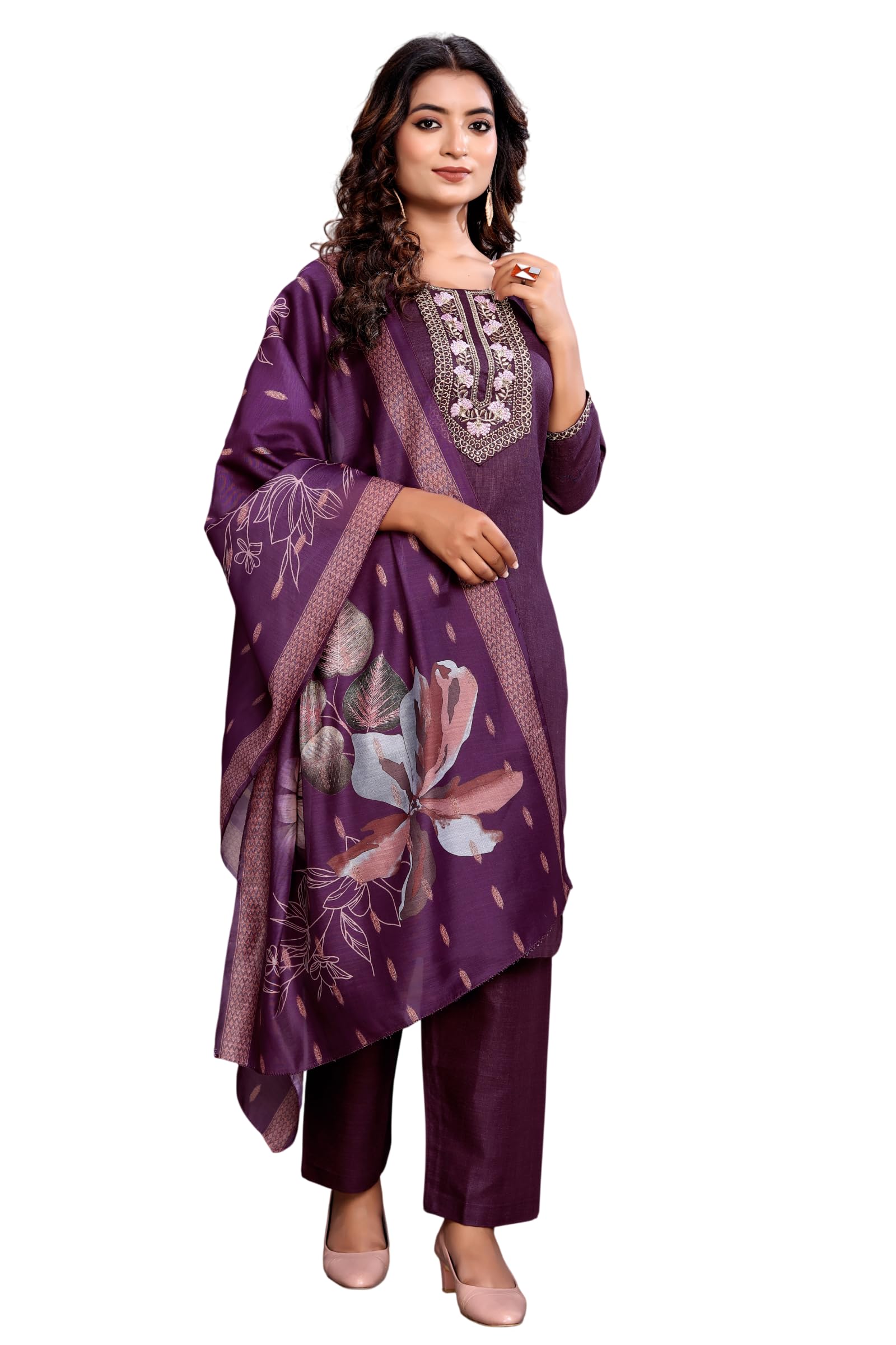 RANGRIWAAZ WOMEN Reyon Cotton Straight Readymade Yoke Round Neck Embroidered Salwar Suit Ethnic Set Of Kurta Trouser Pant And Printed Dupatta-picture-38