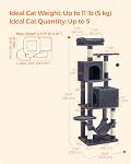 Feandrea Cat Tree Tower, 155 cm, 2 Perches, Hammock, Smoky Gray | Multi-Level Cat Condo with 5 Scratching Posts, 2 Caves, 2 Pompoms, UPCT192G01